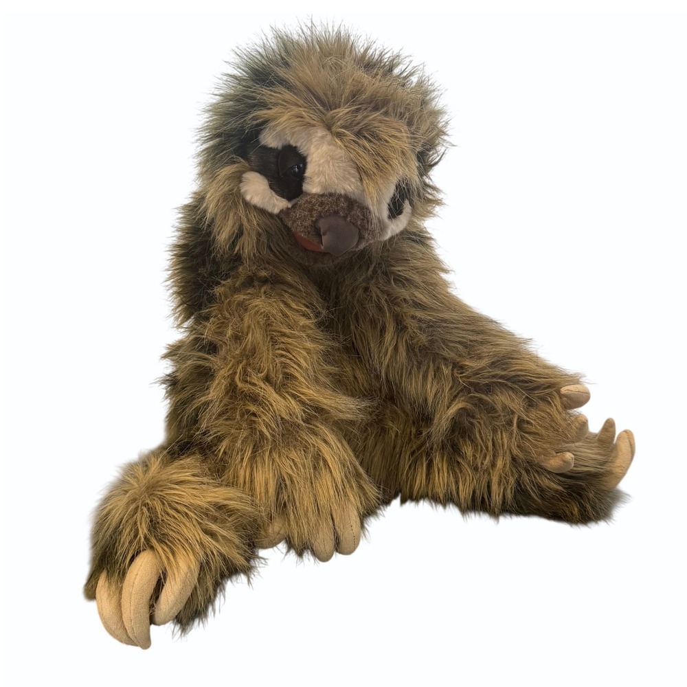Folkmanis Three-Toed Sloth Hand Puppet Realistic Brown Shaggy Fur 21 inch NWT